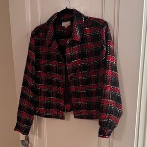 LOFT Red and Black Plaid Blazer